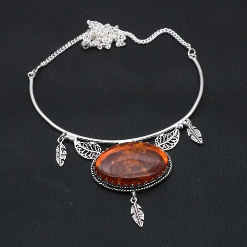 Baltic Amber Gemstone .925 Sterling Silver Handmade Jewelry Necklace 18-20"