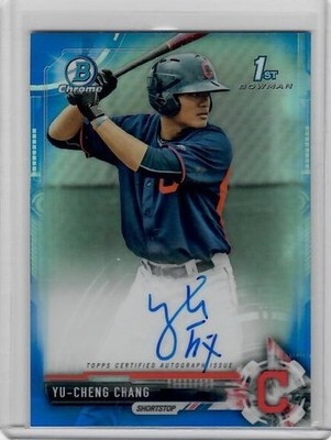 2017 Bowman Chrome Prospect Autographs Blue Refractor Yu-Cheng Chang Auto /150