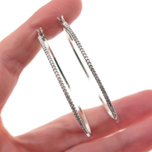 Sun 925 Sterling Silver Real Round-Cut Diamond Hoop Earrings