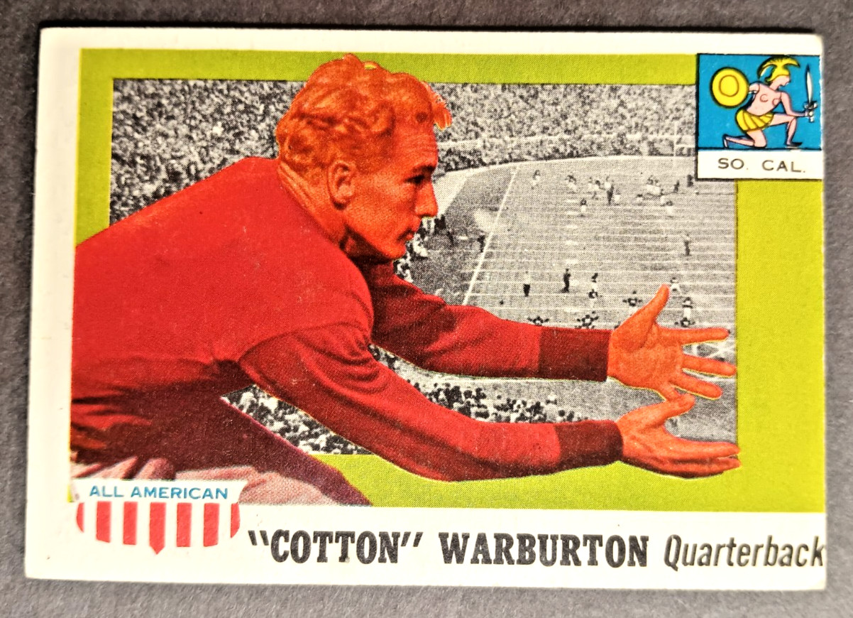 Cotton Warburton #81 Football Cards 1955 Topps All American trading card — raw and PSA graded price guide