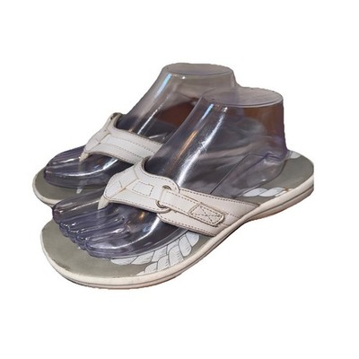 Clarks Breeze Sea White Grey Nautical Flip Flop Sandals Womens 9M 60468