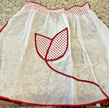 Stunning 1950s Red Polka Dot Tulip Sheer Half Apron Hostess Retro Kitchen