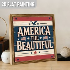 America The Beautiful Patriotic Wooden Plaque 4th Of July USA Flag Eagle Decor