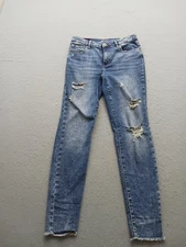 INC International Concepts Women 8 Jeans Blue Denim Skinny High Rise Distressed