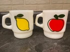 Vintage Fire King Anchor Hocking Super Fruits~ Lemon & Apple Stacking Mugs~READ!