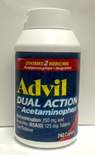 Advil Dual Action Acetaminophen 250 mg Ibuprofen 125 mg, 240 Caplets, Exp: 01/28
