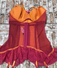 2006 Victoria&rsquo;s Secret Sexy Little Things HOT PINK Sheer Ribbon Garter Cami 36C