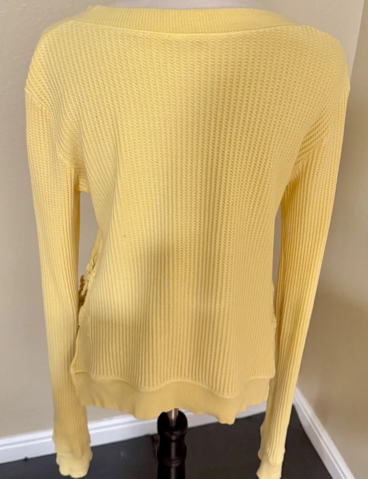 FREE PEOPLE FP TALLA ÚNICA TOP TEJIDO GOFRE TÉRMICO MANGA LARGA AMARILLO Foto 2 de 4