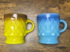 2 Anchor Hocking Fire King Coffee Cup Mug Kimberly Diamond Pattern Vintage