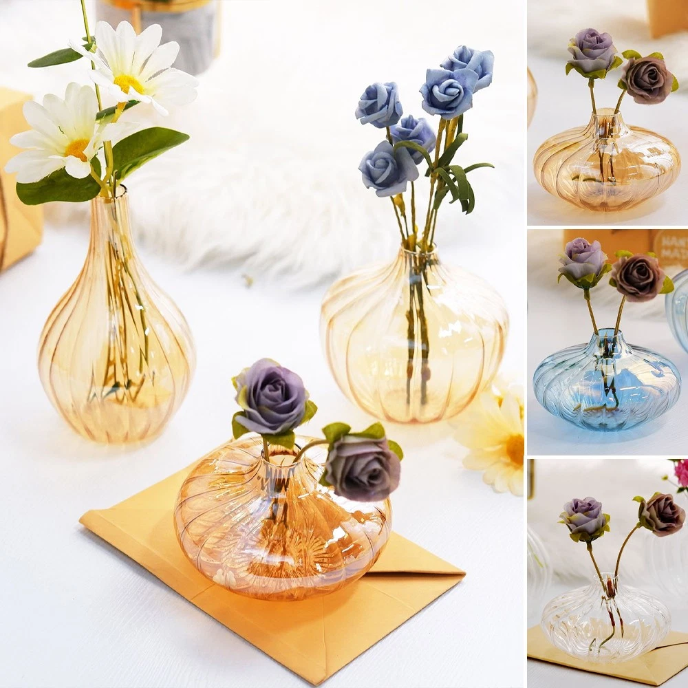 3 pcs Round Ribbed Glass FLOWER VASES Centerpieces Wedding Party Decorations