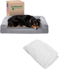 Dog Bed SOFA Plush  Suede Sofa - Gray, Large W/Same Size Waterproof Liner