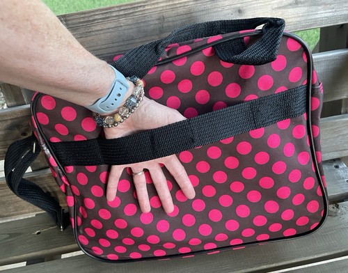 ✅Bovano USA Laptop Bag Shoulder Messenger Carry Bag Brown Pink Polka Dots 15x12" - 第 4/21 張圖片