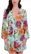Siena Women's Balloon Sleeve V-Neck Fit & Flare Mini Dress