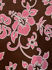Hawaiian Pink And Brown Hibiscus Fabric Sold By The Yard