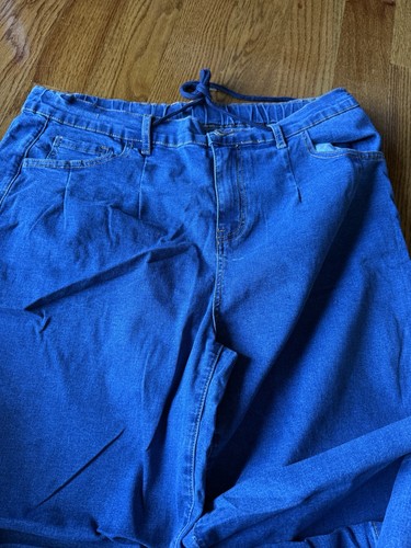 Jean taille 18 jambes larges taille haute extensible droit baggy cordon denim - Photo 5/6