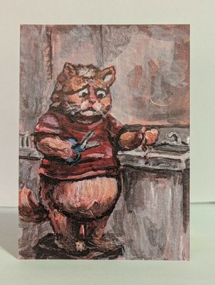 Penny the Cat  First Haircut  ACEO Mini Print 2.5x3.5 Childhood Moment Cat Art