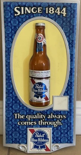 Vintage PABST BLUE RIBBON 3D Beer Bottle Bar Sign 8 1/2"x 17 3/4" PBR Since 1844