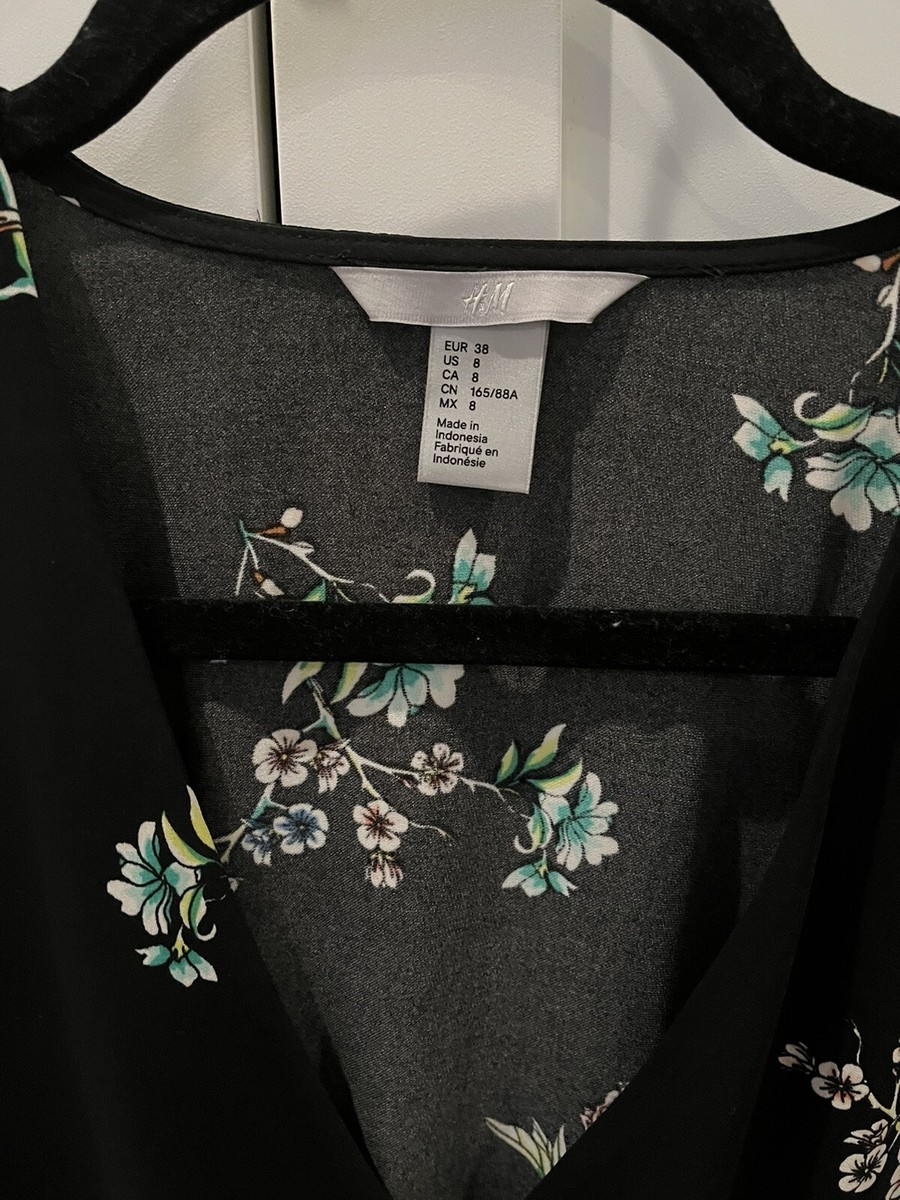 H&M Long Black Floral Maxi Dress Size 8 | eBay