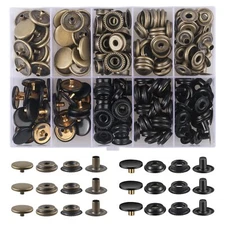 200PCS 15mm Leather Snap Button Kit 50 Sets Black & Bronze for Bags & Jeans