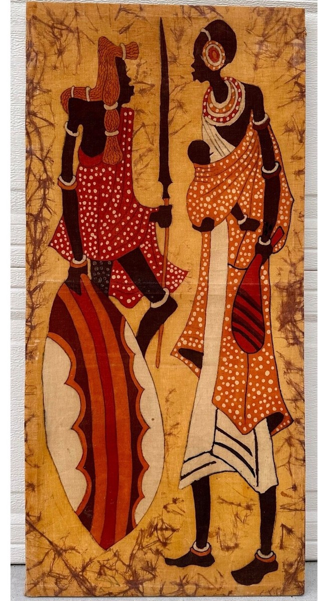 Vintage Large Framed Signed African Folk Art Batik Painting | eBay