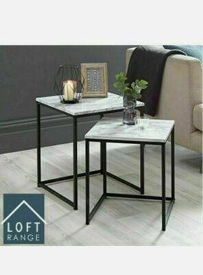 Beistelltische Marmoroptik 2er Set mit schwarzem Metallgestell Couchtisch Mitteltisch