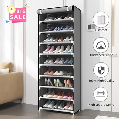 Shoe Rack 10 Layers 9 Shelf Shoes Standing Cabinet Storage Dustproof Organizer