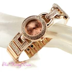 Unusual Designer Rose Gold PL Shackle Statement Dress Watch w/ Swarovski Crystal