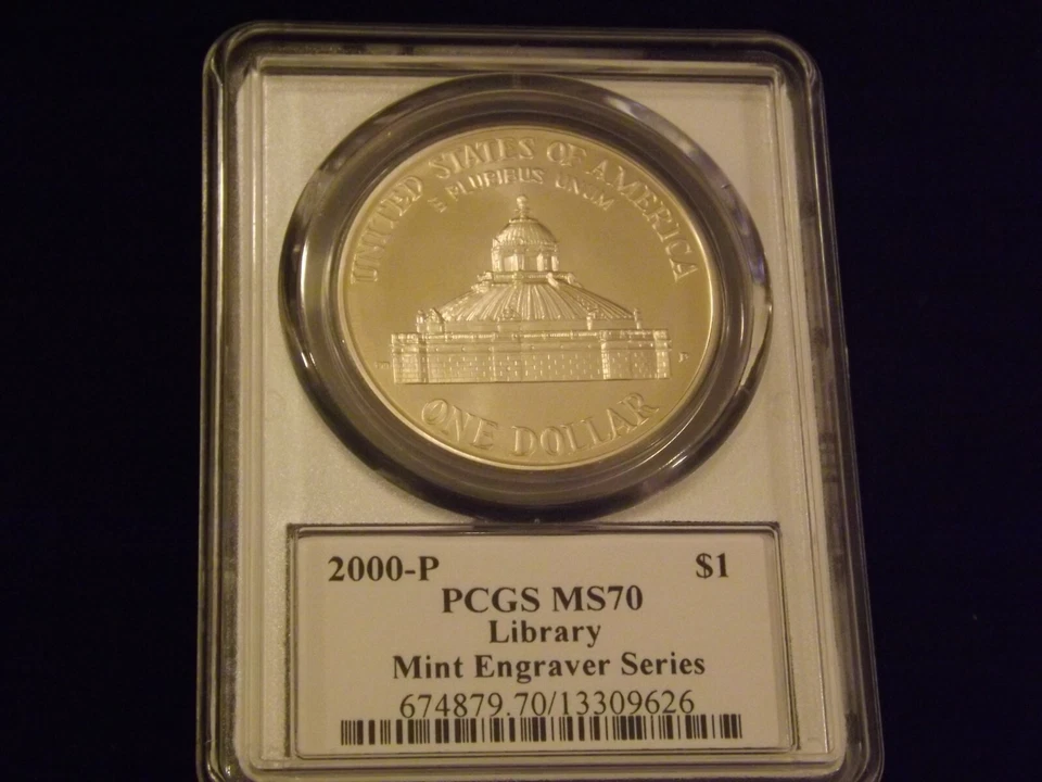 2000-P $1 LIBRARY Mercanti label PCGS MS 70 - Image 2 of 2