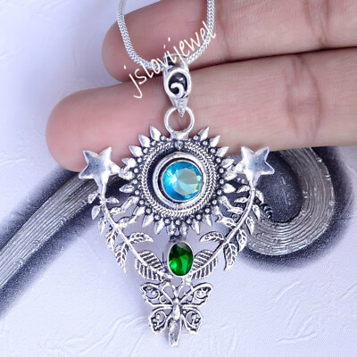 Chromdiopsid, Blautopas Edelstein Anhänger 925 Sterling Silber Schmetterling ...