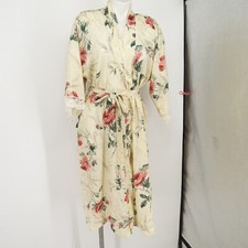 VTG California Dynasty Floral Silky Satin Long Open Front Tie Robe with Pockets