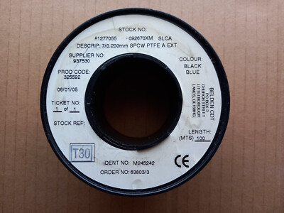 100m Litze 7 / 0,2mm PTFE Teflon  Schwarz-Blau Belden / CDT volle Rolle