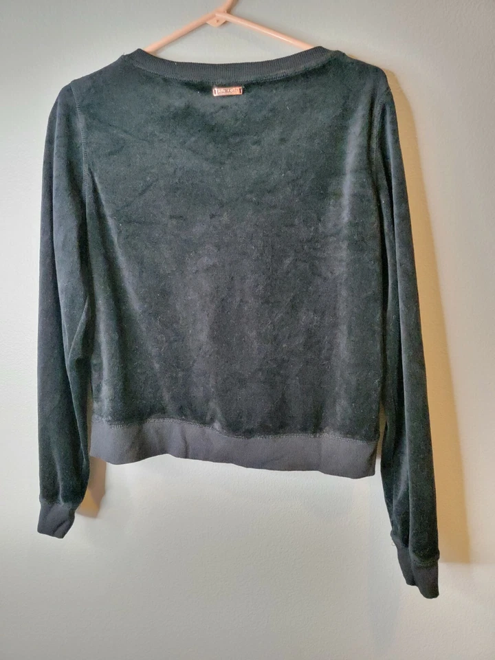 Sudadera corta de terciopelo negra con cordones BETSEY JOHNSON pequeña para mujer Foto 3 de 4