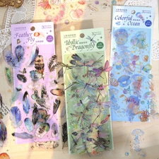 4 Packs Birds Feathers PET Stickers Junk Journals Card Scrapbooking Art Crafts