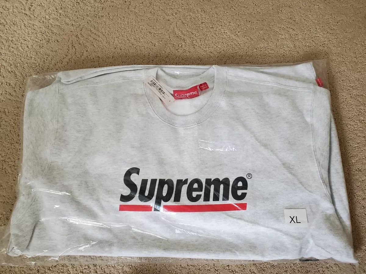 SUPREME UNDERLINE CREWNECK ASH GREY SIZE XL SS20 AUTHENTIC NEW SS20SW33