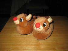 Rudolph The Red Nosed Reindeer Plush Slippers Brown Kids Size 4 NWT