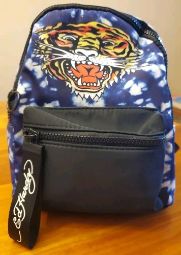 Mini zaino Ed Hardy blu tie dye e accento tigre zip intorno nuovo con etichetta