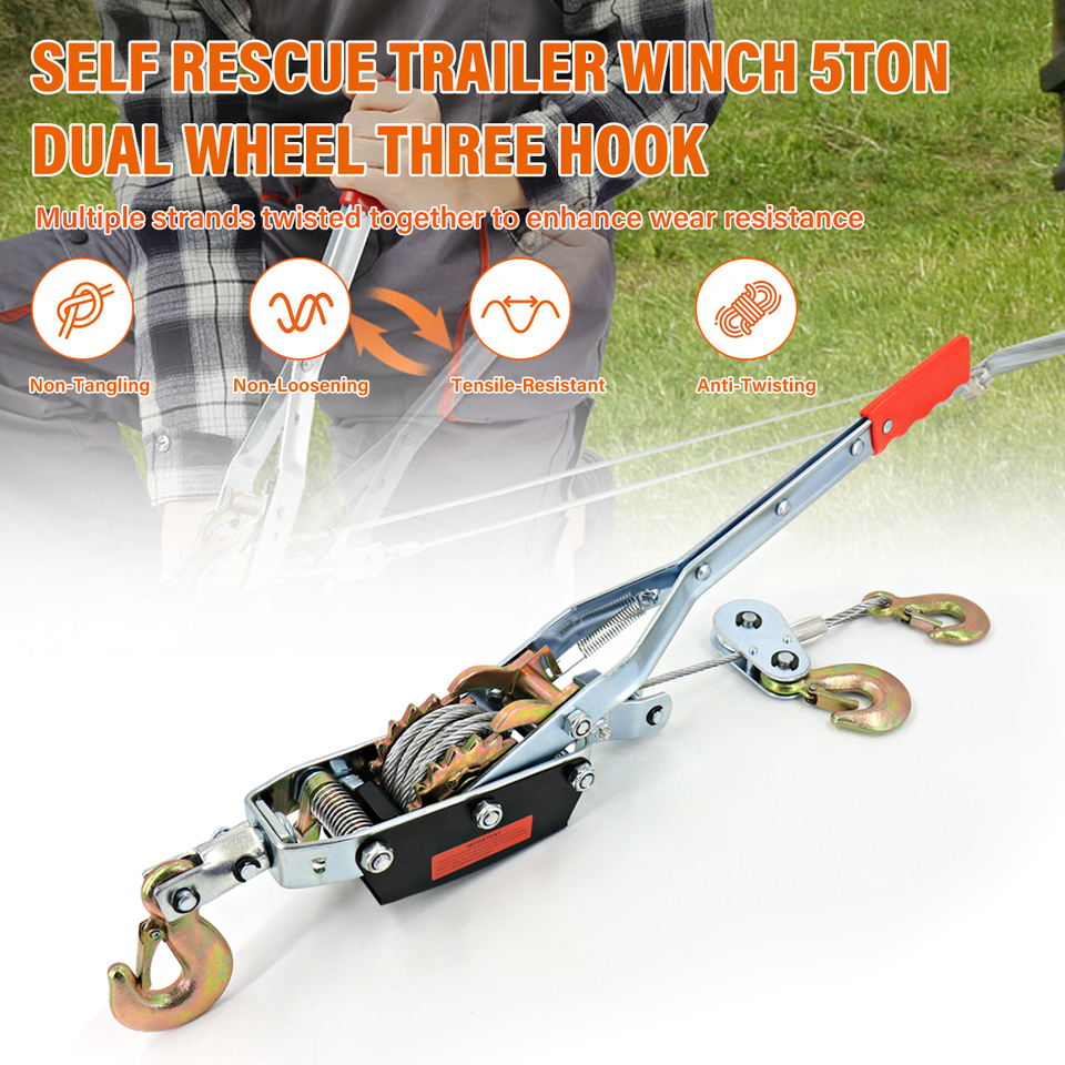 4 Ton Dual Gear Power Puller Heavy Duty 2 Hook Cable Puller Hand Winch ...