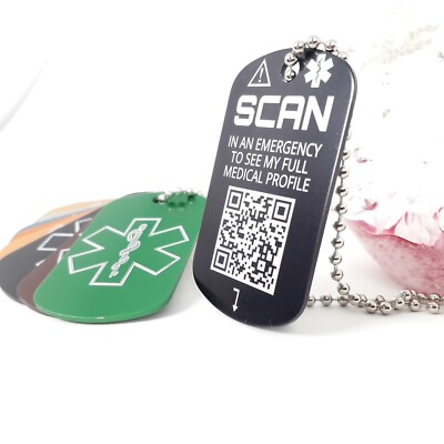 Medical Alert Necklace QR Code Scan Dog Tag Emergency ID ICE Pendant SOS  Engrave UK
