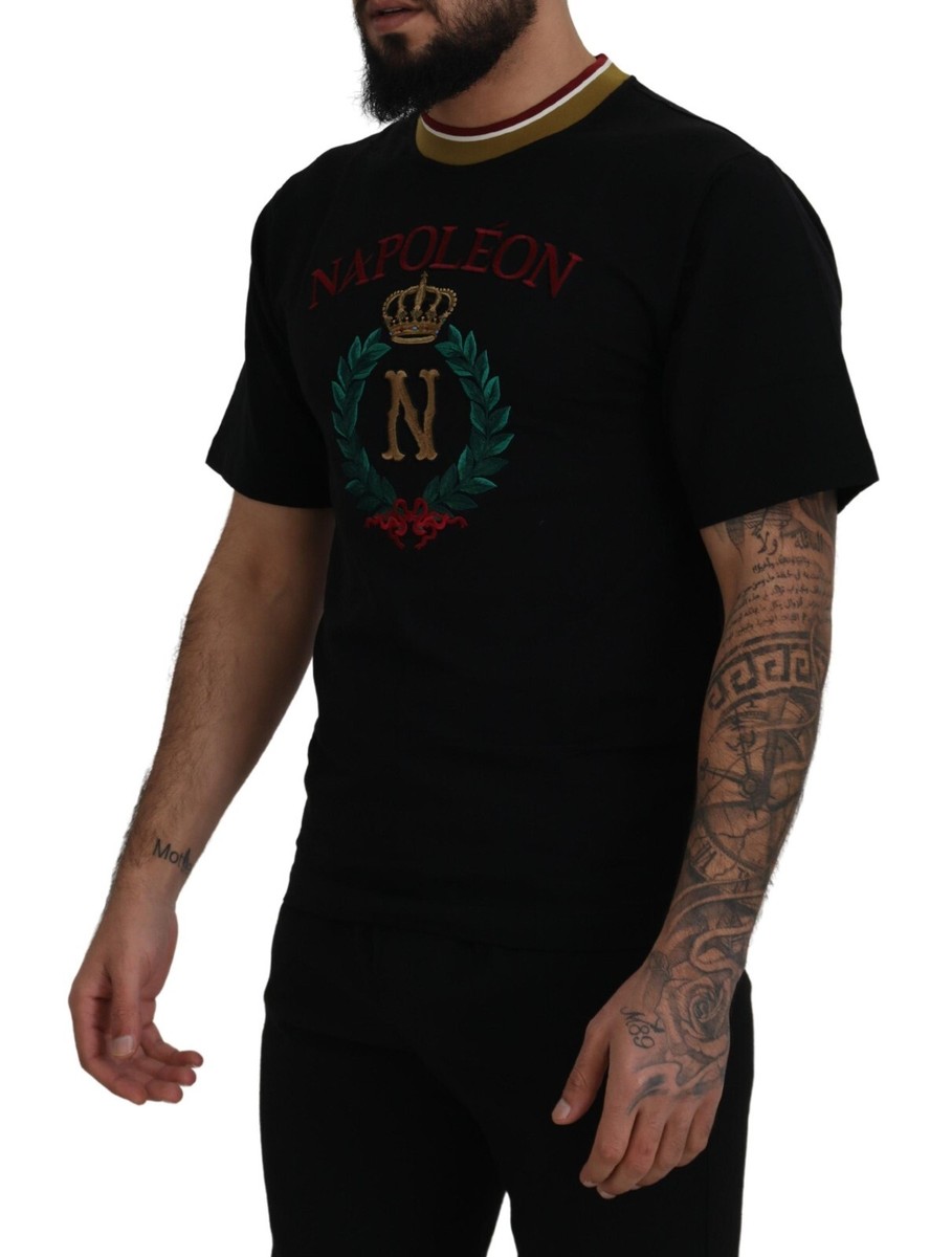 DOLCE & GABBANA T-shirt Black Cotton Embroidered Crewneck
