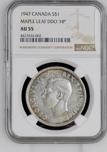 1947  Maple Leaf,  NGC AU55 Graded Canadian Silver Dollar DHP