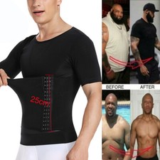 Men Slimming Body Shaper Posture Corrector Abdomen Compression Belt T-Shirt Tops