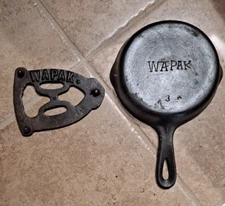Vintage Wapak 3A skillet & Wapak Sad Iron Stand Trivet