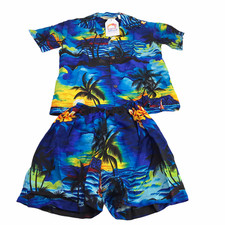 New NWT Kid's Hawaiian Shirt and Shorts Outfit Set Blue Tropical. Button Down.