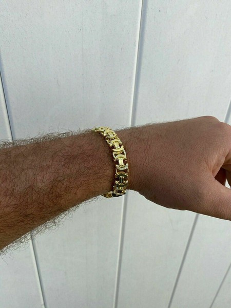 Alternate view of Mens 14k Gold Plated Real Solid 925 Sterling Silver Byzantine Tiger Eye Bracelet