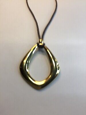 Lia sophia signed jewelry matte gold tone pendant black leather chain necklace