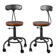 Home Kitchen Stool, Industrial Counter Stool with Wheels, Height Adjustable S...