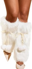 Fur Boot Covers W/ Pom-poms,Fuzzy Fluffy Leg Warmers For Women,Furry Boots Cuff