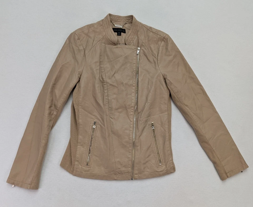 Worthington Women's Faux Leather Jacket Size M Beige Moto Motorcycle - Image 2 of 4