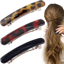 3PCS French Barrette Hair Clips for Women, 2.48 Inch Small Tortoise Shell Hair C