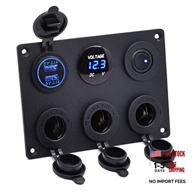 Dual USB Socket Charger 2.1A&2.1A + LED Voltmeter + Multi-Function Panel - Blue